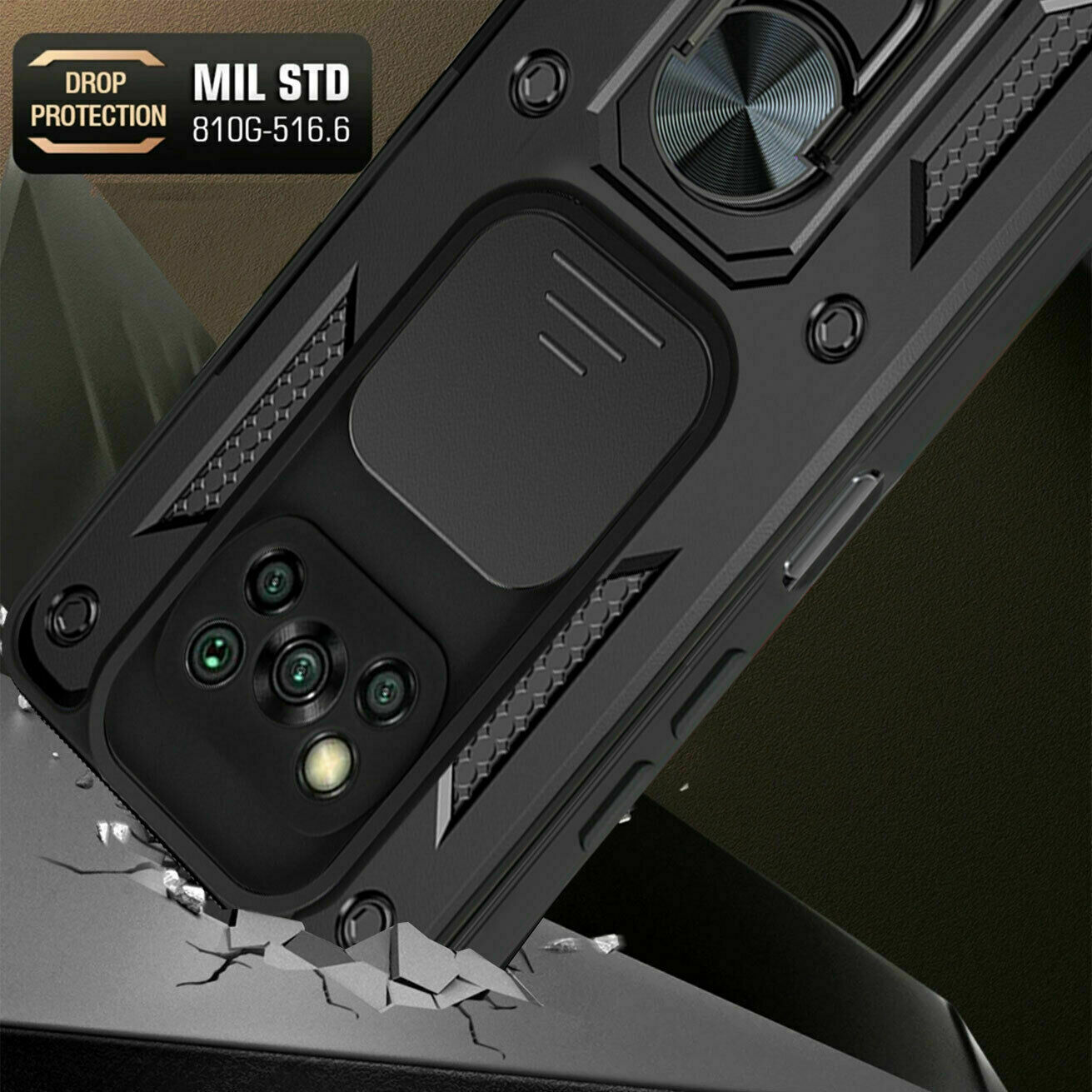 Protectores para celular  para Xiaomi  Pocophone Poco X3 NFC Funda reforzada con anillo v3 cubre c�mara Negro